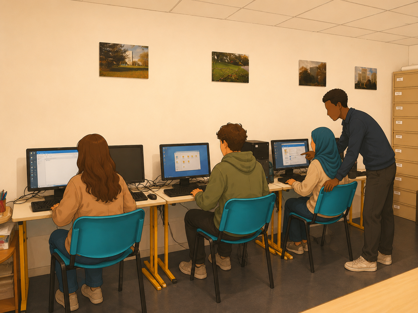Atelier dans la salle informatique du Café Social 57